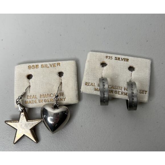 935 Sterling Silver Marcasite Made In Germany Earrings Set Of 2 - Picture 1 of 8